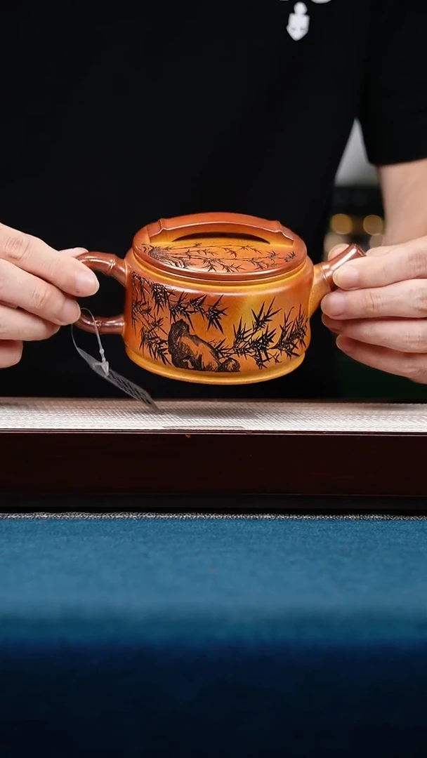 茶壶紫砂龙骨金砂竹节汉瓦彩绘竹
