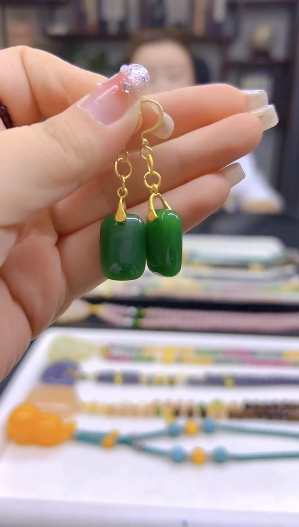 和田玉14K金镶嵌耳饰DIY款E171