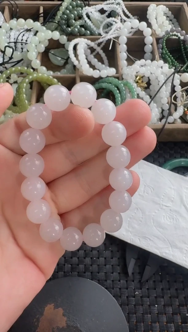 和田玉未镶嵌颈饰12mm冰低藕粉