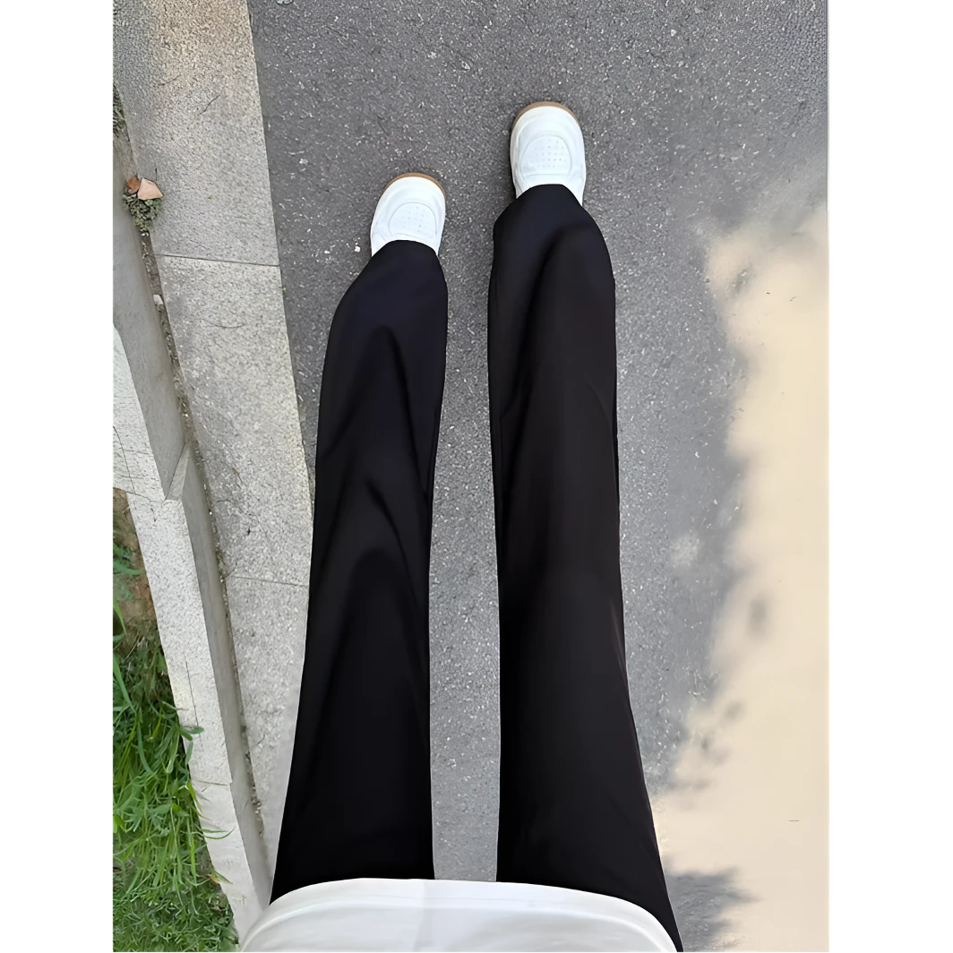 黑色cleanfit西裤男秋薄款美式垂坠感高级感微喇叭裤子冰丝休闲裤