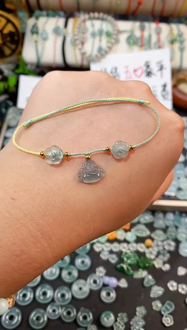 散珠翡翠佛公小花手绳 手围15