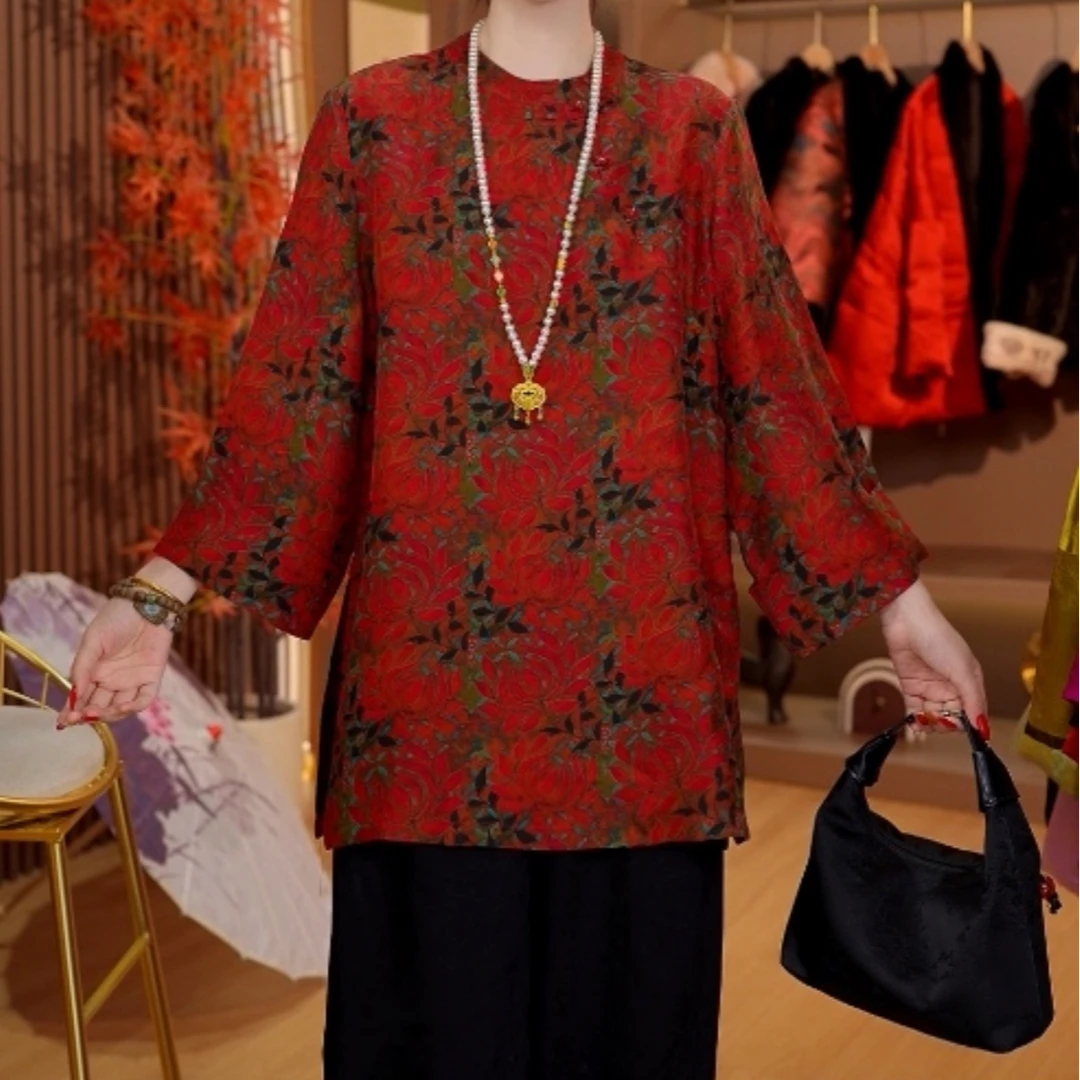 四月定制【丹华映翠】新中式国风人丝秋季新款女装211256