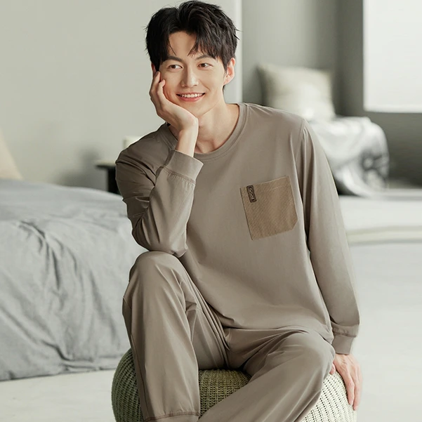 2025新款睡衣纯棉家居服男士圆领可外出长袖秋冬季家居服加大套装