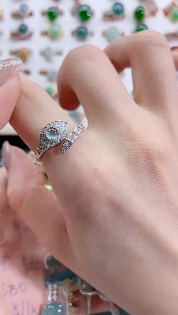 银S925镶嵌戒指翡翠天然翡翠