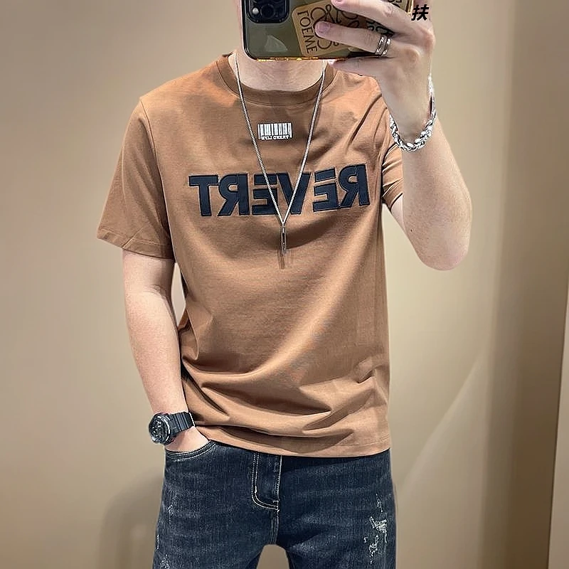 短袖t恤衫男2025夏季新款字母刺绣品质百搭半袖体恤衫上衣男装潮