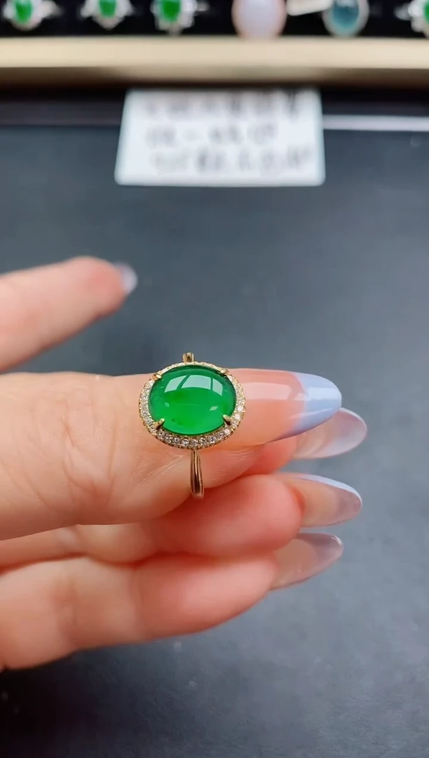 翡翠戒指银S925镶嵌80500