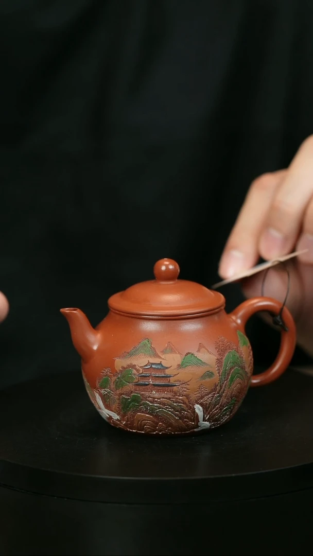 茶壶紫砂老****）H2248赵翠虹山水彩绘宫灯