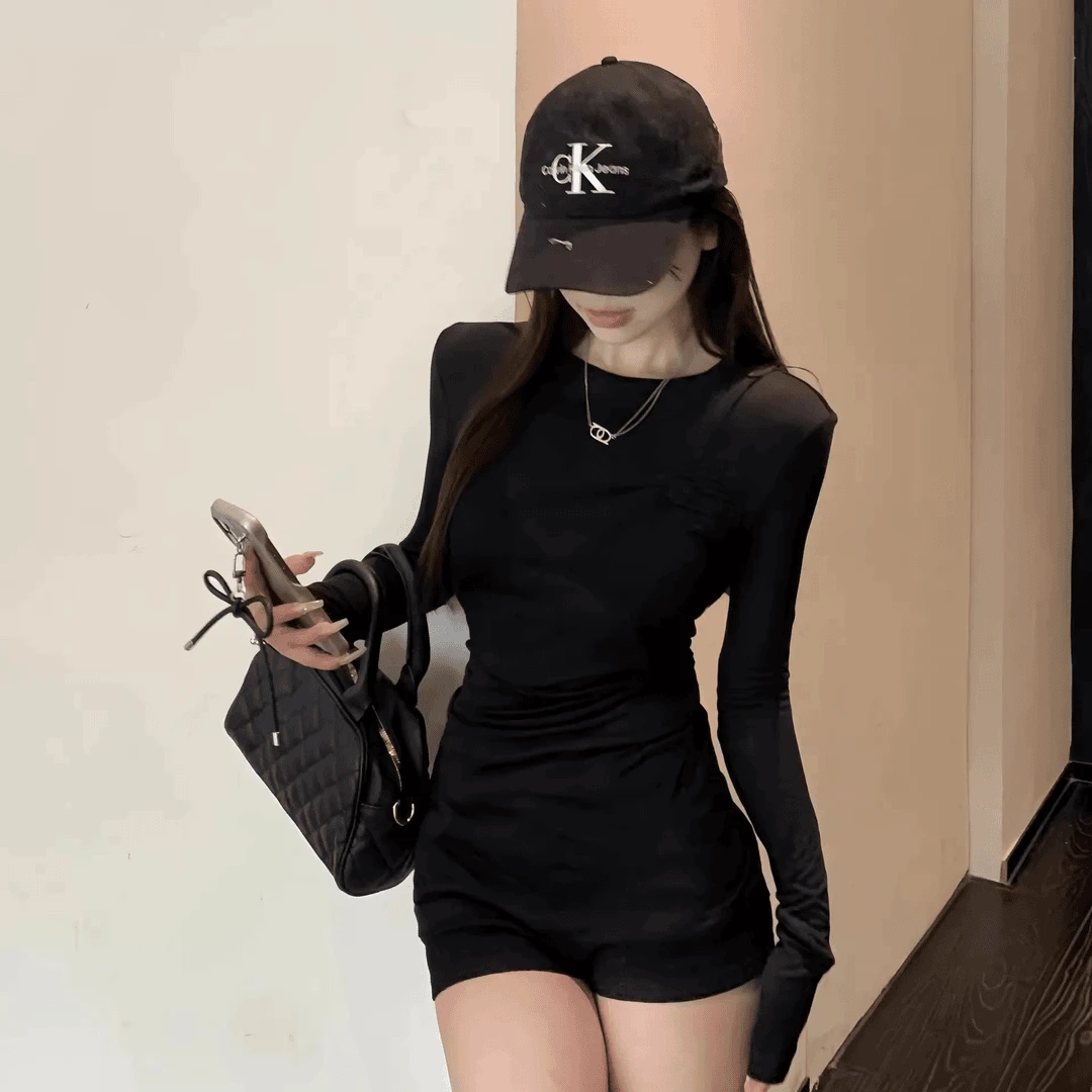 修身收腰正肩长袖打底T恤女秋冬2025新款圆领内搭长款上衣显瘦