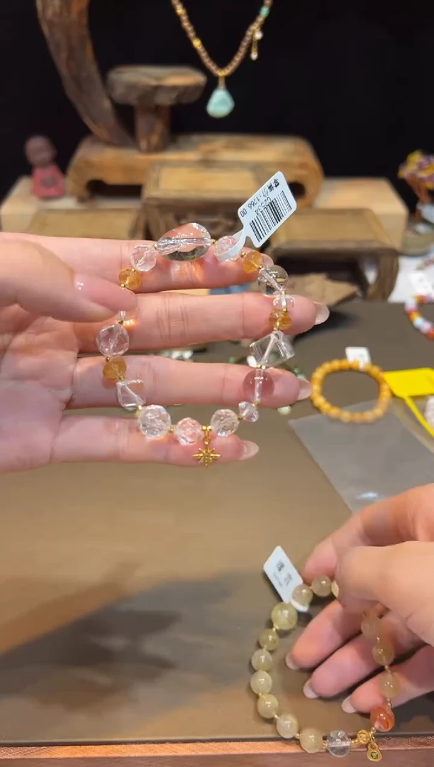 银S925镀金镶嵌手链水晶手饰@@C2534