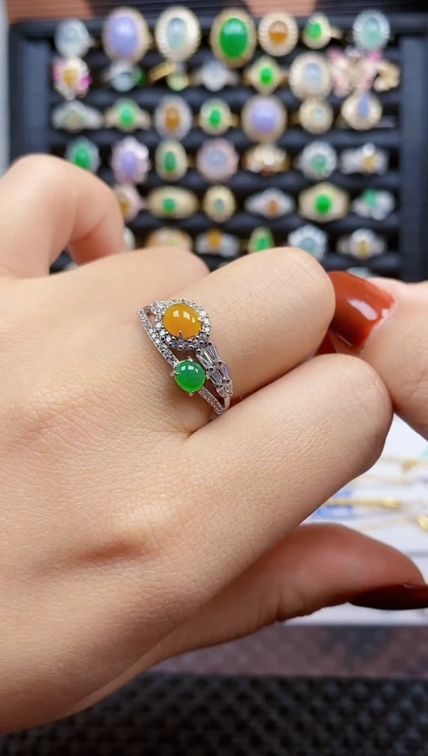 银S925镶嵌戒指翡翠364