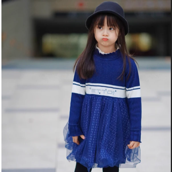 ETTOI儿童连衣裙春秋款韩范学院风毛织女童裙子lf