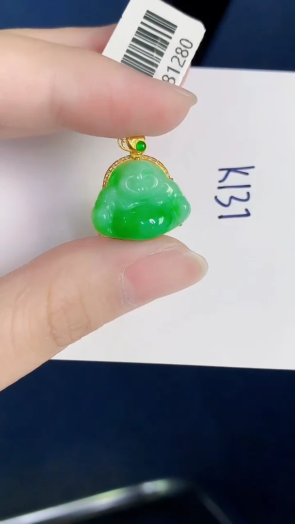 颈饰18K金镶嵌翡翠天然翡翠缅甸A货