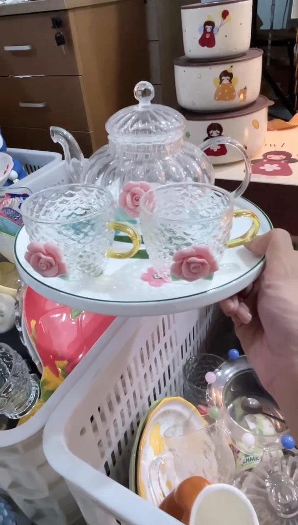瓷片茶具套装1壶3杯1盘，质量好，拼手速