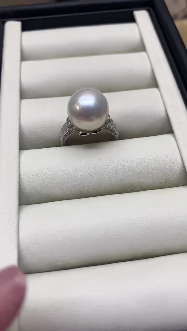 银S925镶嵌戒指淡水珍珠12-13mm