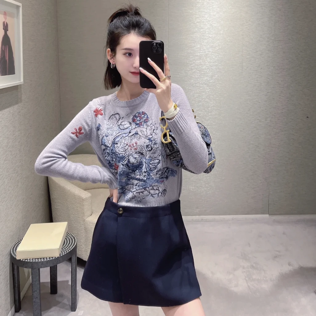 99新 DIOR/迪奥 Dior迪奥限定款刺绣羊绒毛衣38码