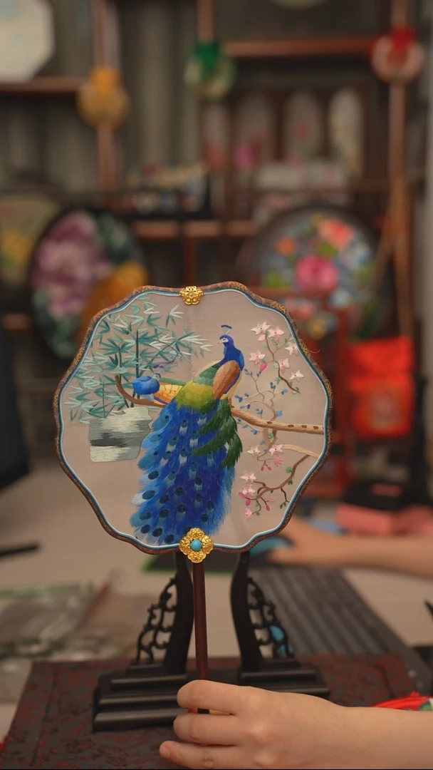 扇子团扇 绣花双面非遗