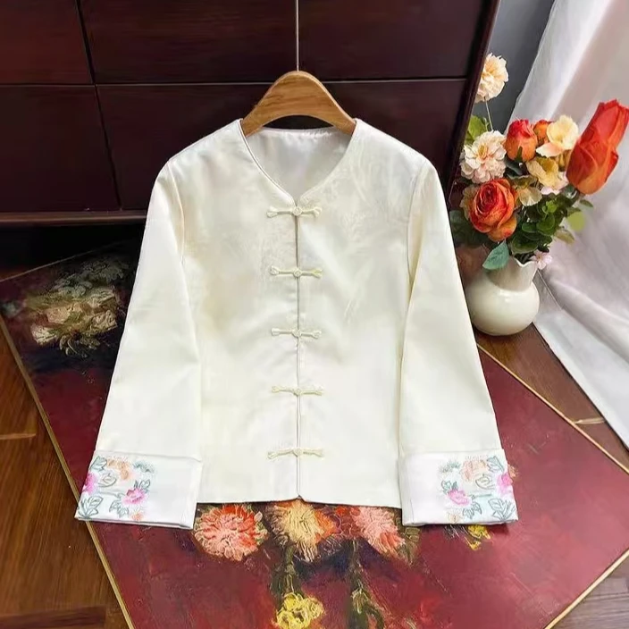【2025春款】新中式袖口撞色刺绣盘扣国风新款外套