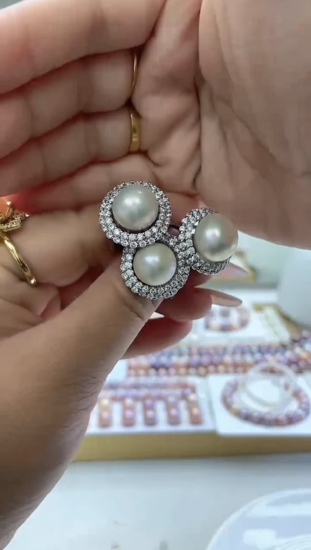 未镶嵌戒指淡水珍珠12mm+白珠太阳花戒指(多样性发一）