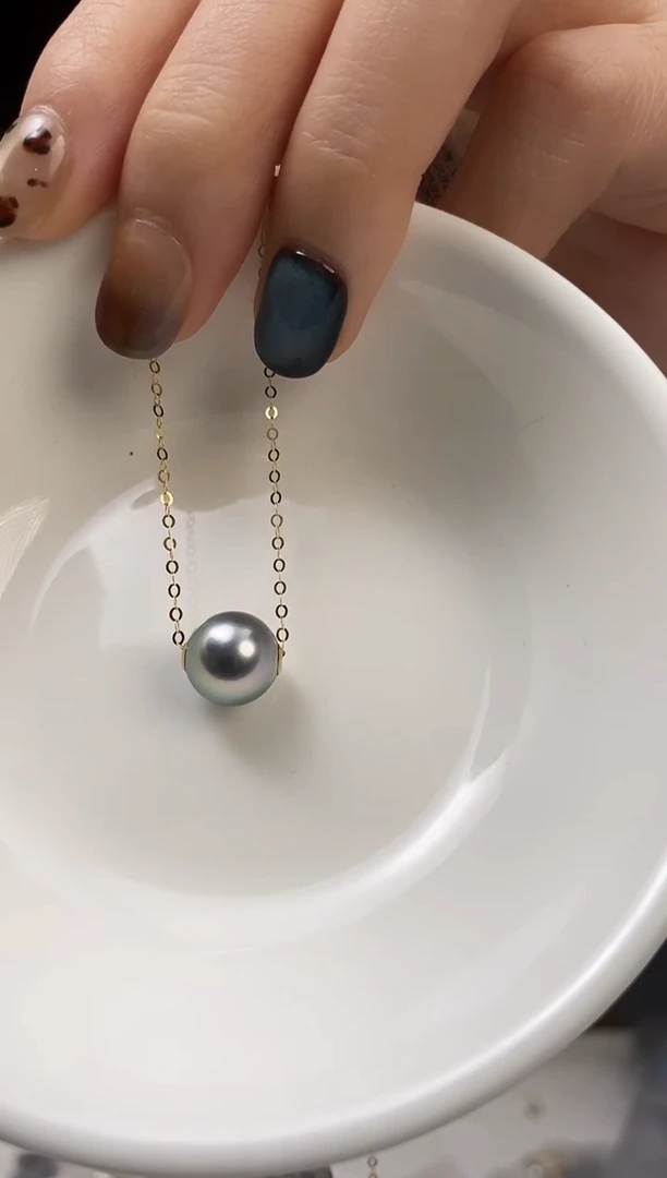 项链18K金镶嵌海水珍珠大溪地黑珍珠项链10-11