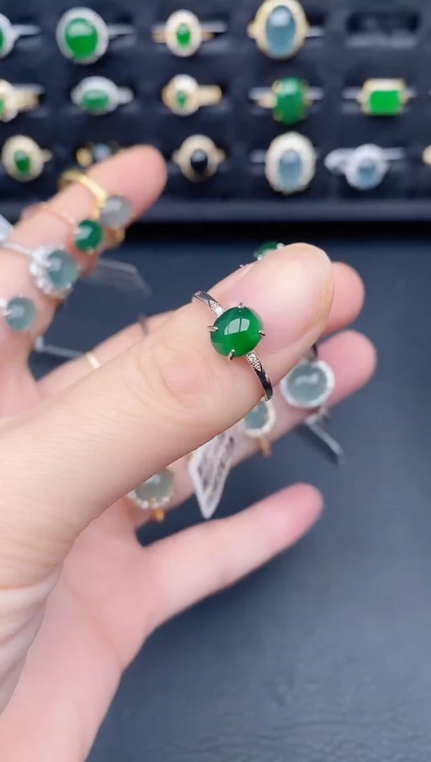 银S925镶嵌戒指翡翠天然a货翡翠359