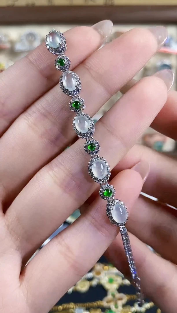 银S925镶嵌戒指翡翠 天然A货翡翠86