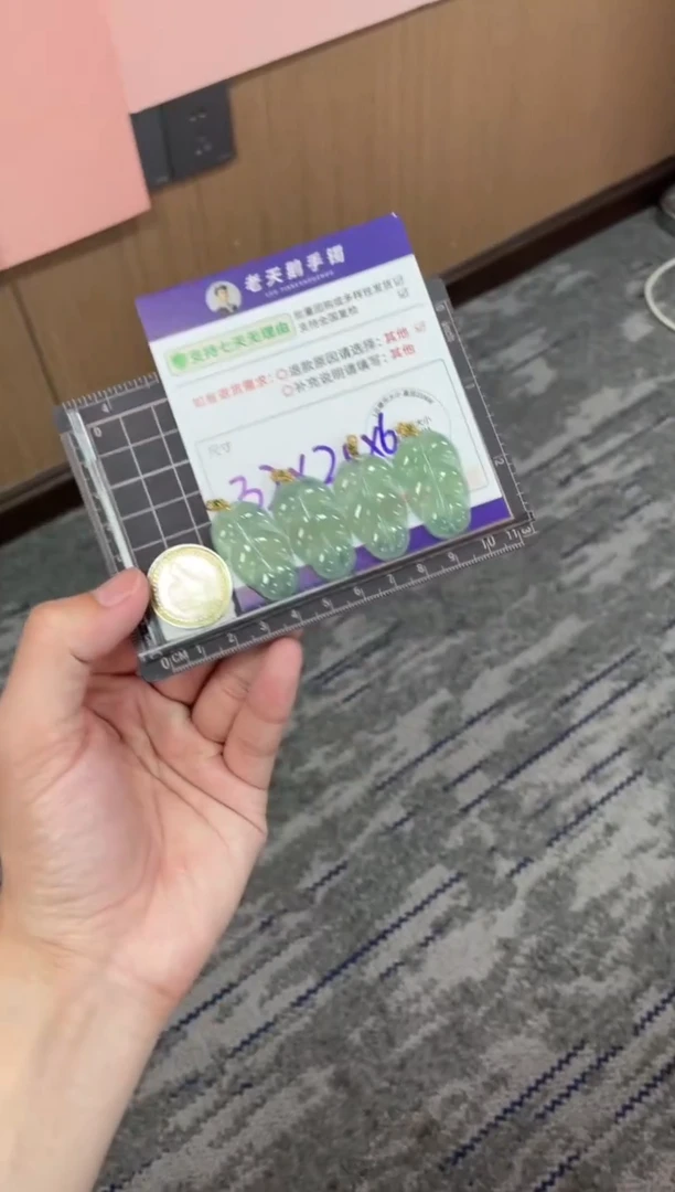 翡翠挂件18K金镶嵌叶子7配绳/多样性发其一CP