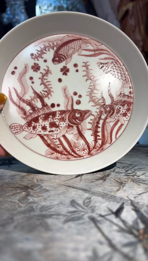 瓷孤品青海手绘鱼藻壶承