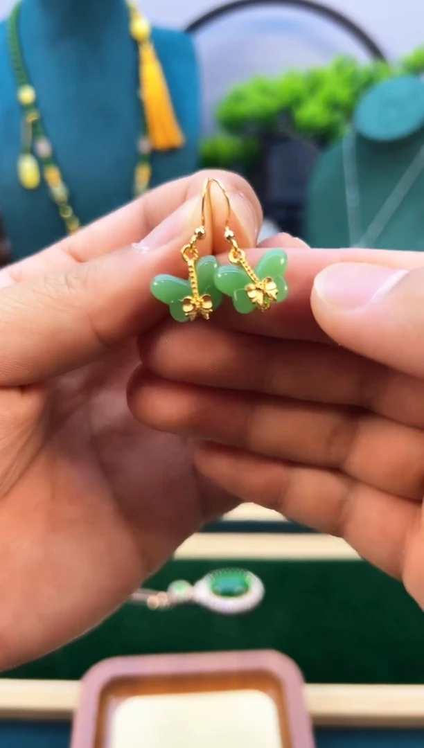 和田玉14K金镶嵌耳饰E39