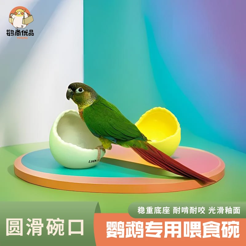 鹦鹉专用蛋壳防溅陶瓷喂食碗牡丹碗喂鸟器防晒防漏食中小型宠物盆