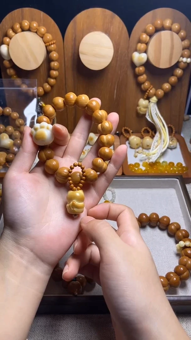 手串猴头核桃墨*璟全品聚宝盆猫爪悟道猫吊坠手串