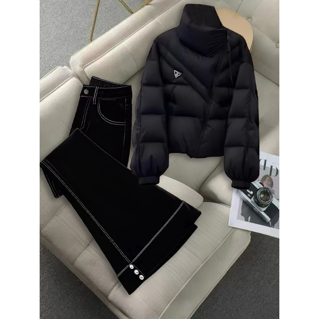 2025秋冬韩系小众高级感气质百搭加厚保暖棉服通勤时尚显瘦裤子女