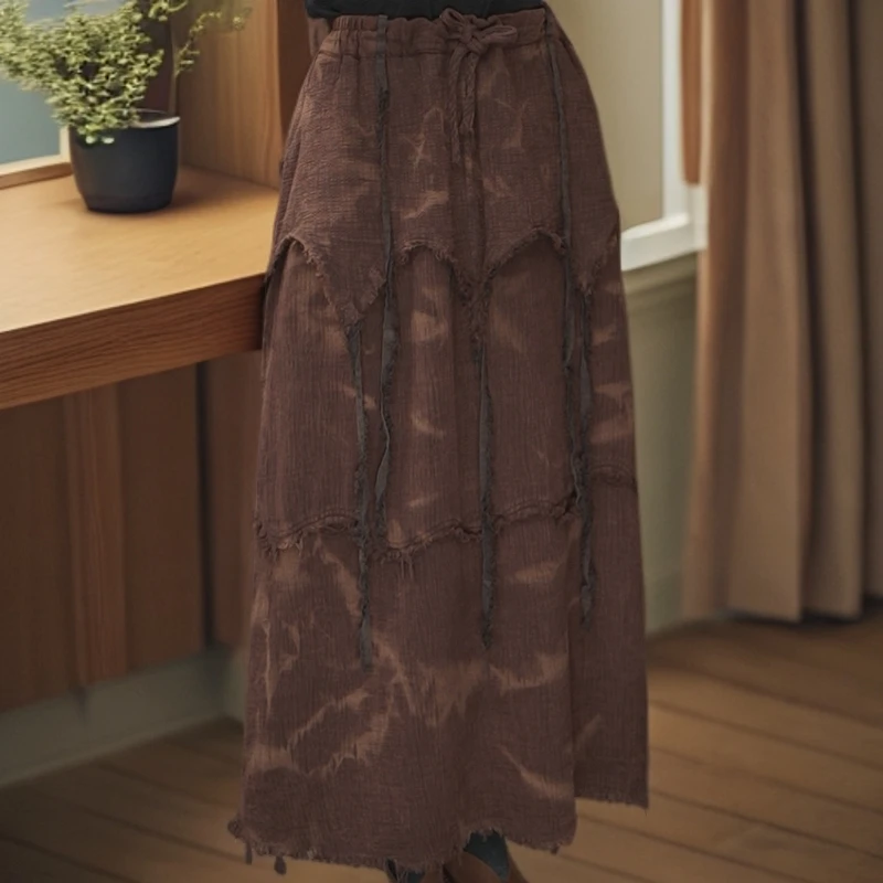 【原制原味】2025新款6659设计师款毛边时尚宽松休闲中国风半身裙