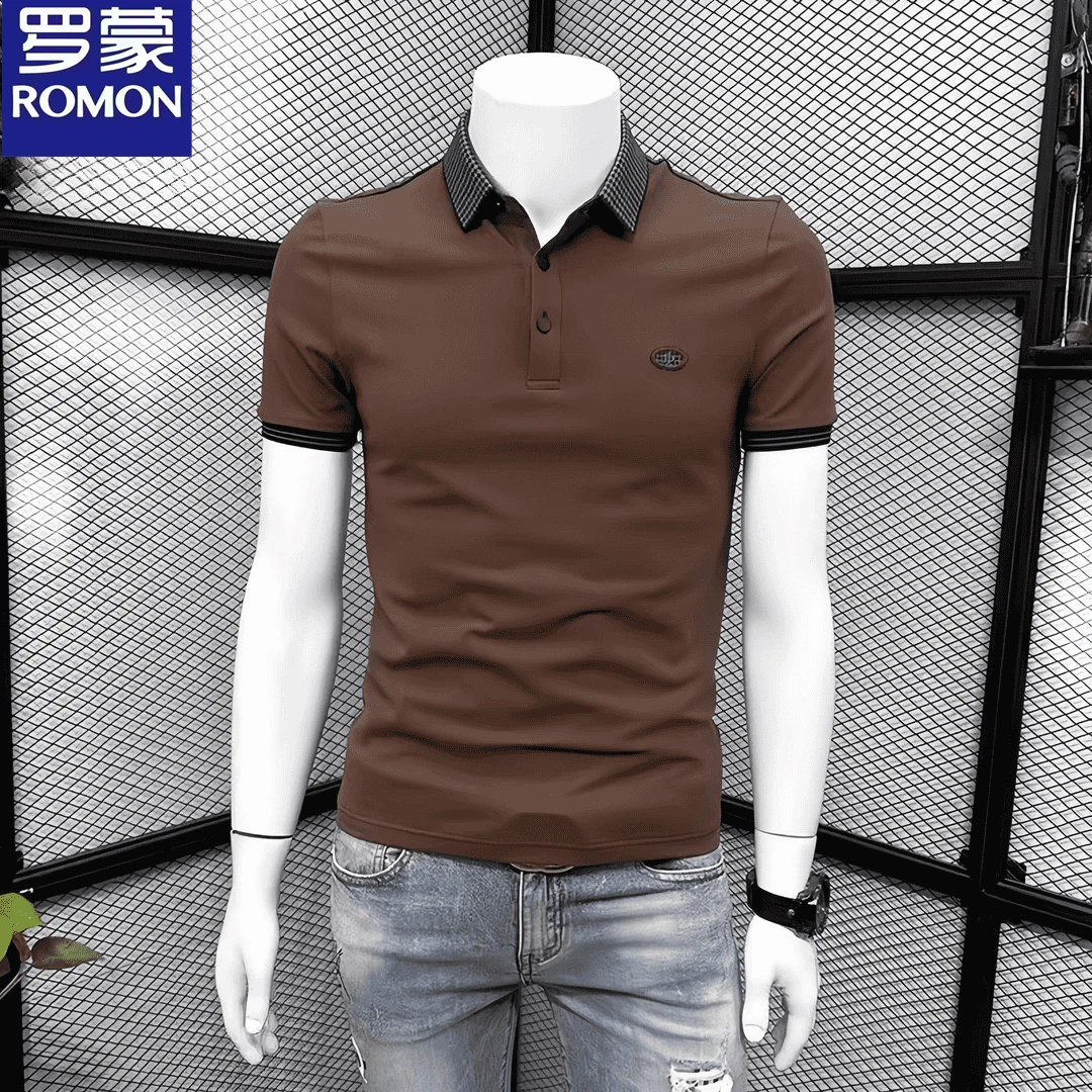 Romon/罗蒙夏季短袖T恤男翻领时尚半袖潮流帅气POLO衫衬衣领上衣