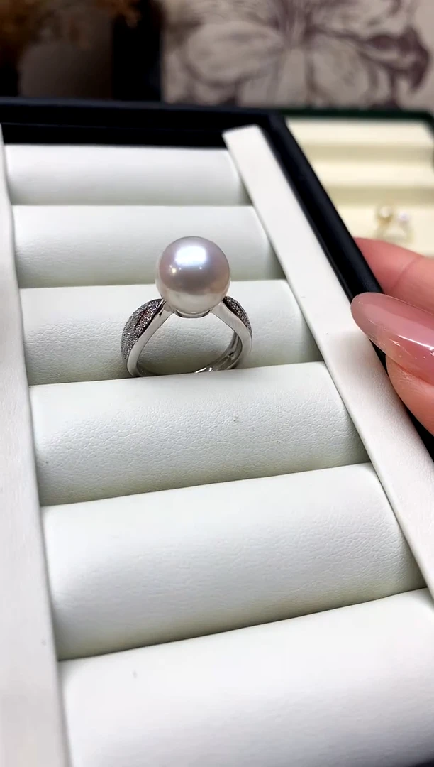 银S925镶嵌戒指淡水珍珠11-12mm