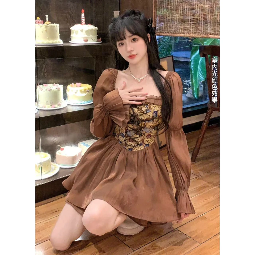 【千金推荐】小熊维尼绑带方领甜美公主女装连衣裙SQJAQ403621