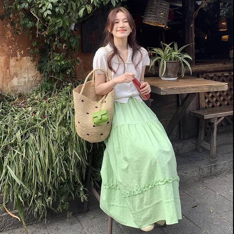 半身裙女2025韩系百搭显瘦度假风裙子polo衫两件套