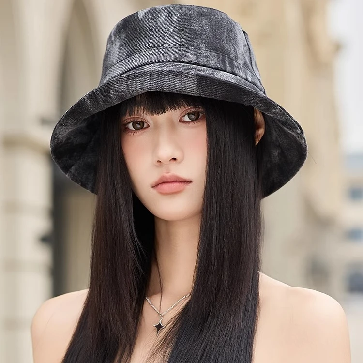 新款牛仔渔夫帽子女春秋休闲百搭蓝色防晒遮阳韩版盆帽素颜显脸小