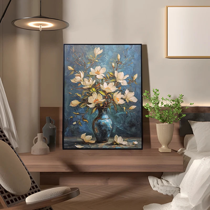 欧式手工肌理油画世界名画复刻栀子花挂画 轻奢客厅装饰画花5070