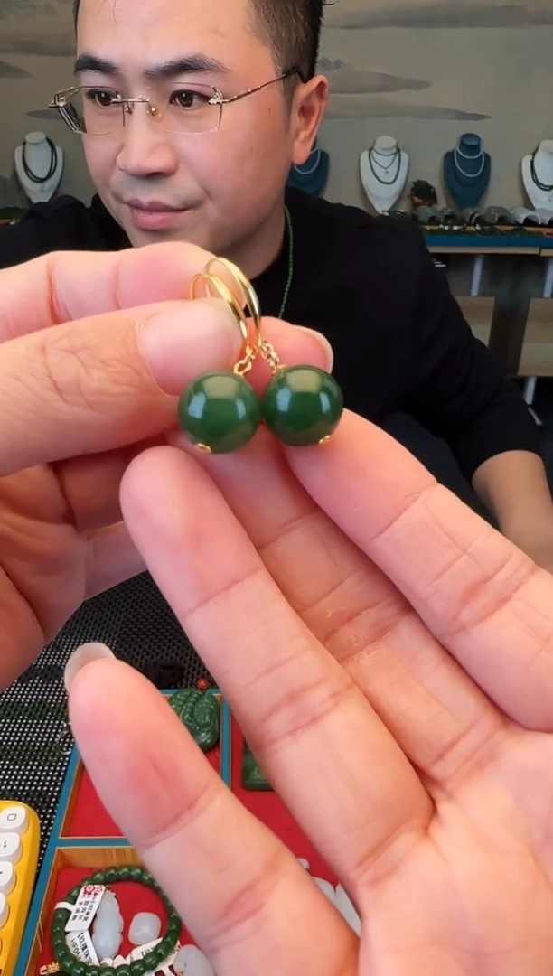 银S925镶嵌和田玉耳饰卡12