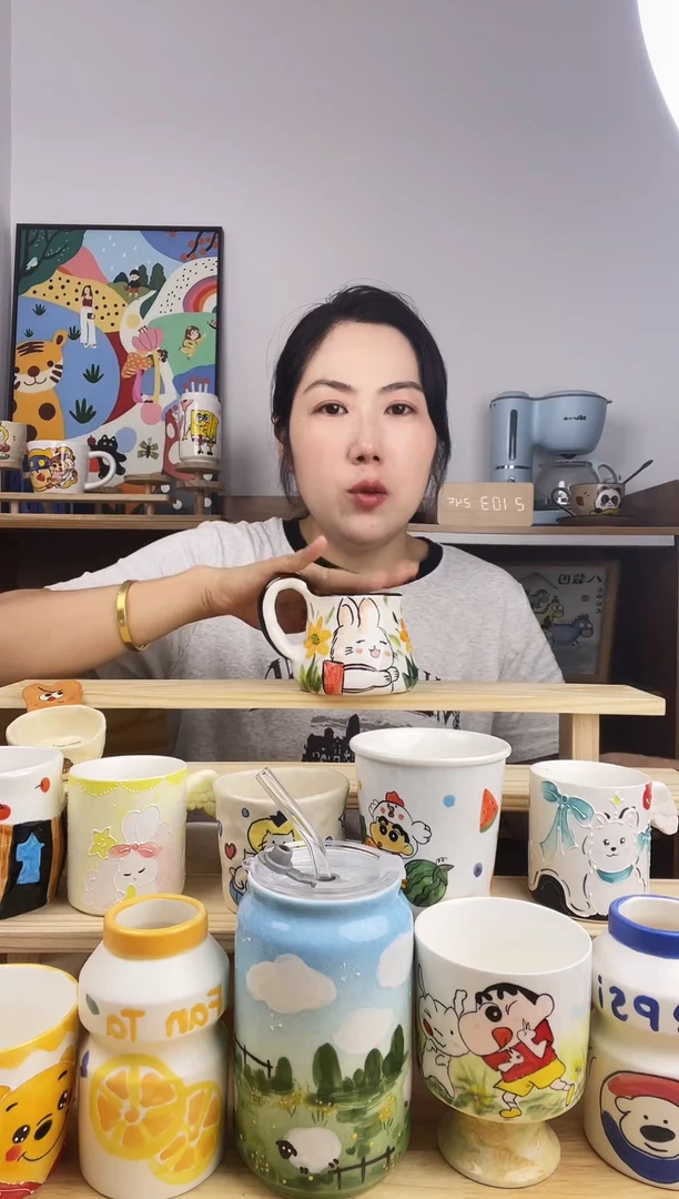 瓷片景德镇高温釉下彩陶瓷手绘卡通创意