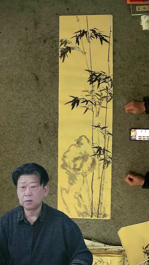 国画四尺对开  墨竹条屏 34*138cm
