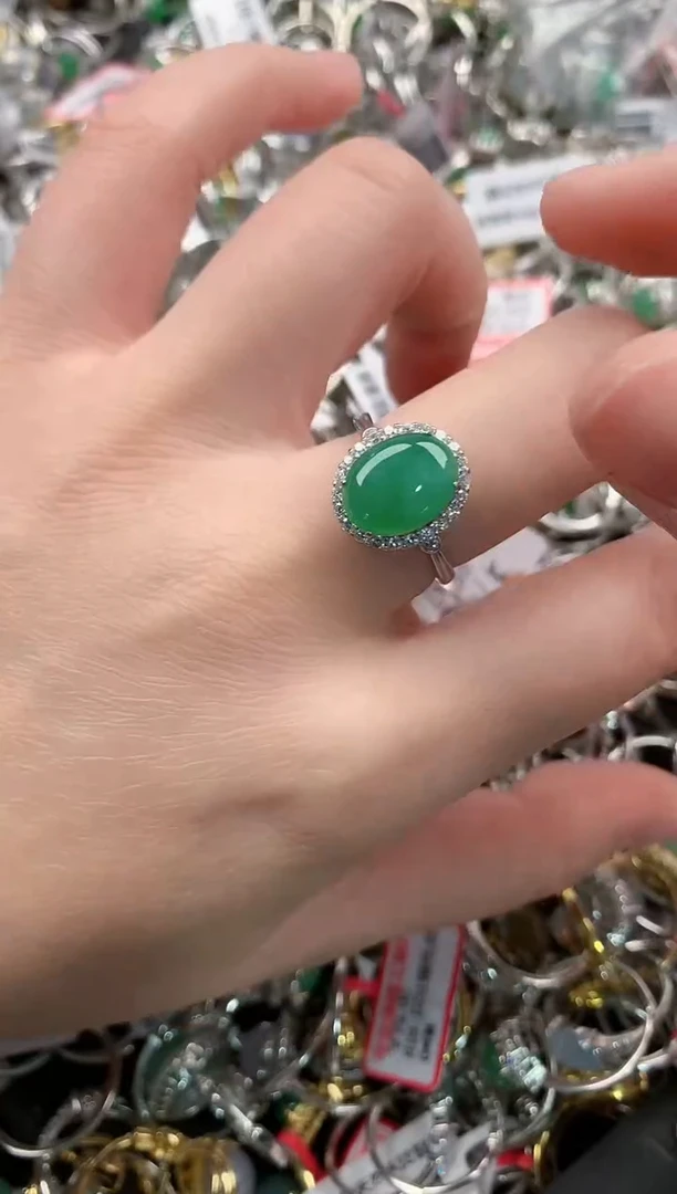 银S925镶嵌戒指翡翠222               4