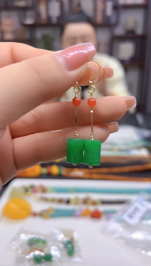 【闪购商品】翡翠耳饰14K金镶嵌耳坠E709