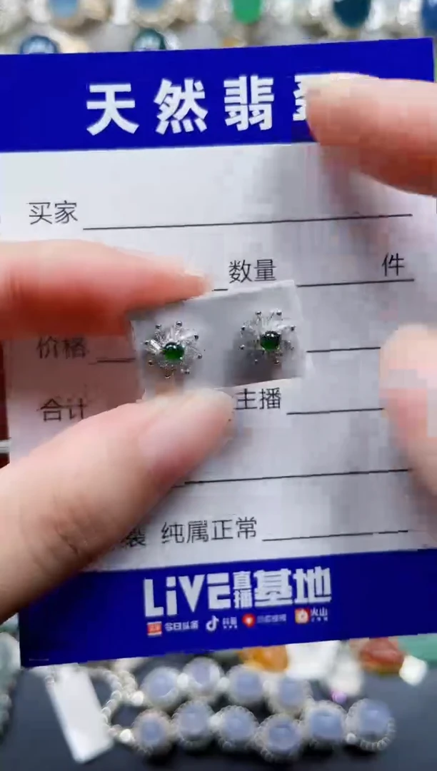 银S925镶嵌翡翠耳饰386