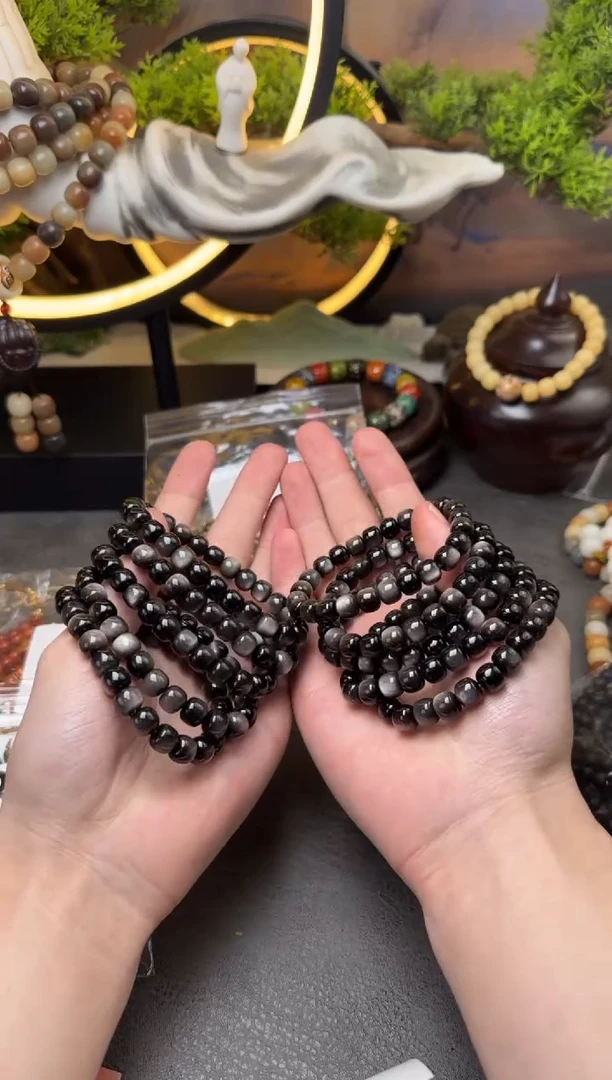 【闪购商品】黑曜岩手链未镶嵌A842 黑曜石直切