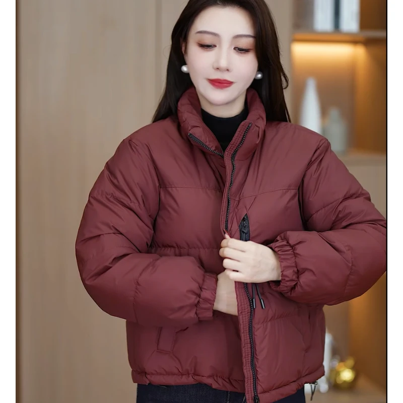 【507】爆款酒红色棉服女冬季面包服立领外套2025新款棉衣学生棉袄