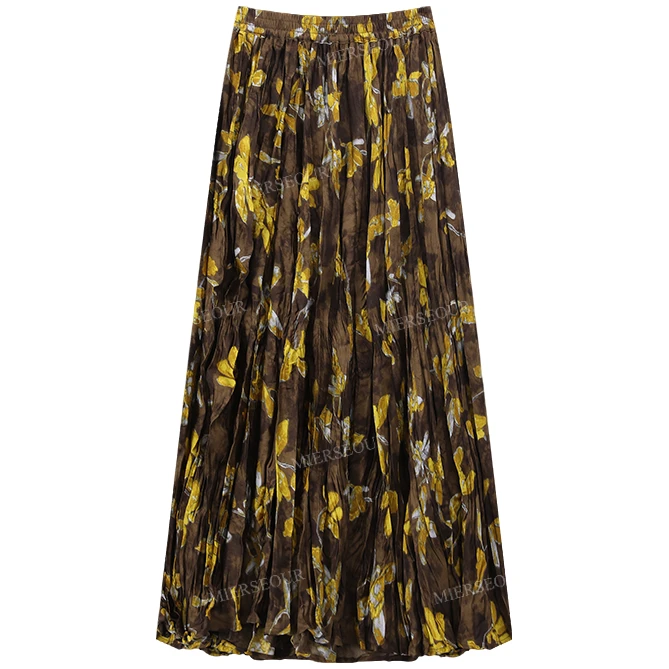 【封后轻奢设计】【琥珀野蔷薇】时尚印花肌理感褶皱半身裙1715