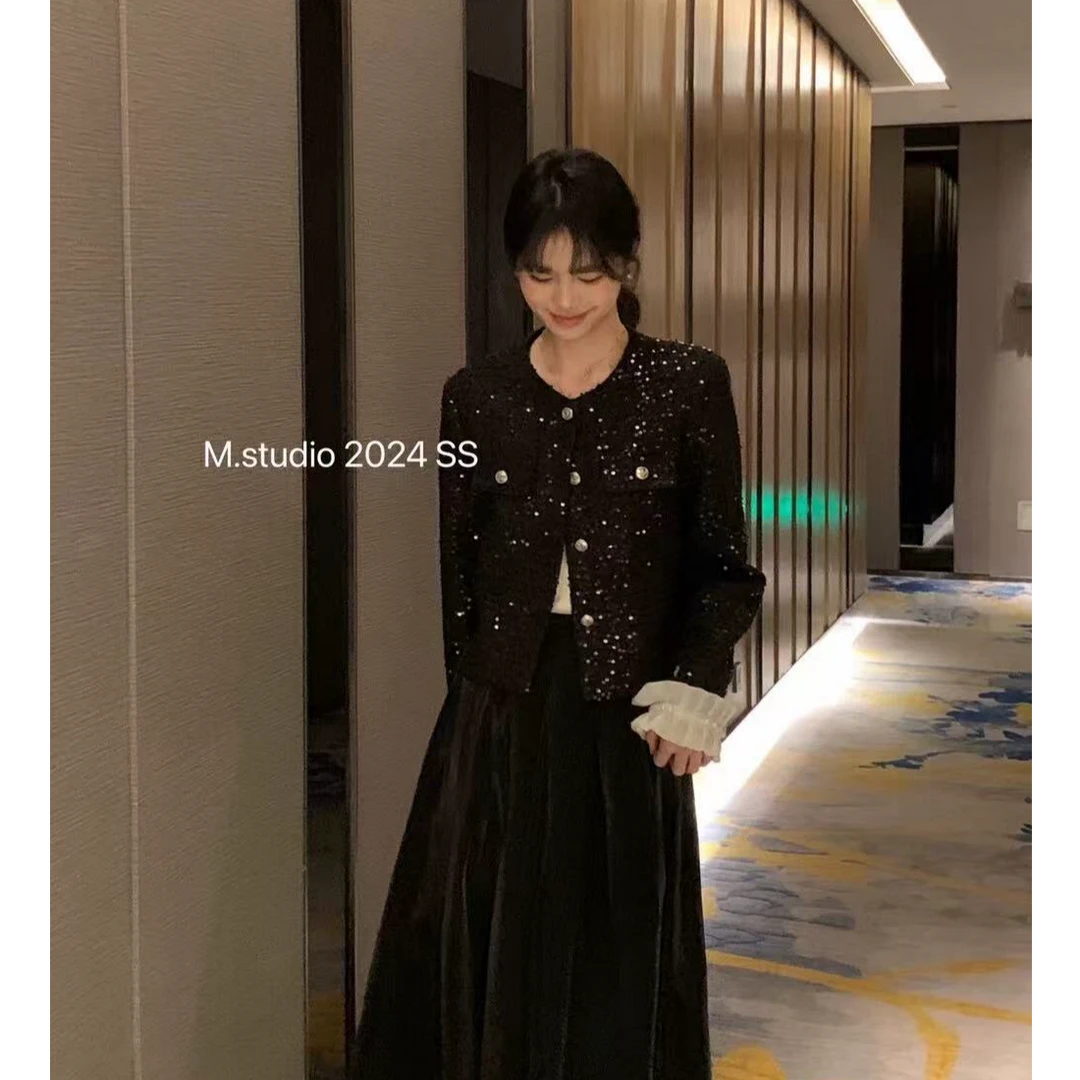 秋季新款细闪亮片小香风外套气质名媛短款上衣7015