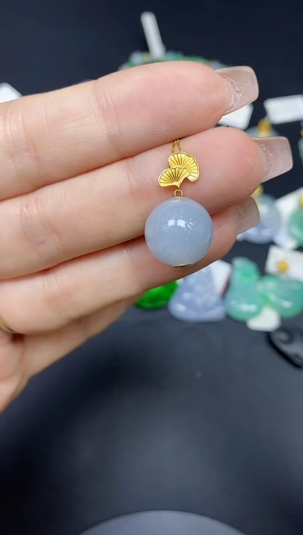 吊坠(不含链)18K金镶嵌翡翠单珠18K金扣镶嵌@@CMT