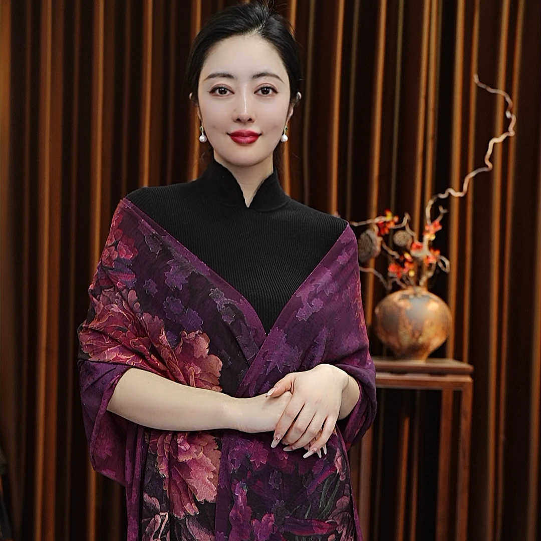 【紫美人】180*70手工剪花长巾女士丝巾百搭双面戴四季款防晒显白